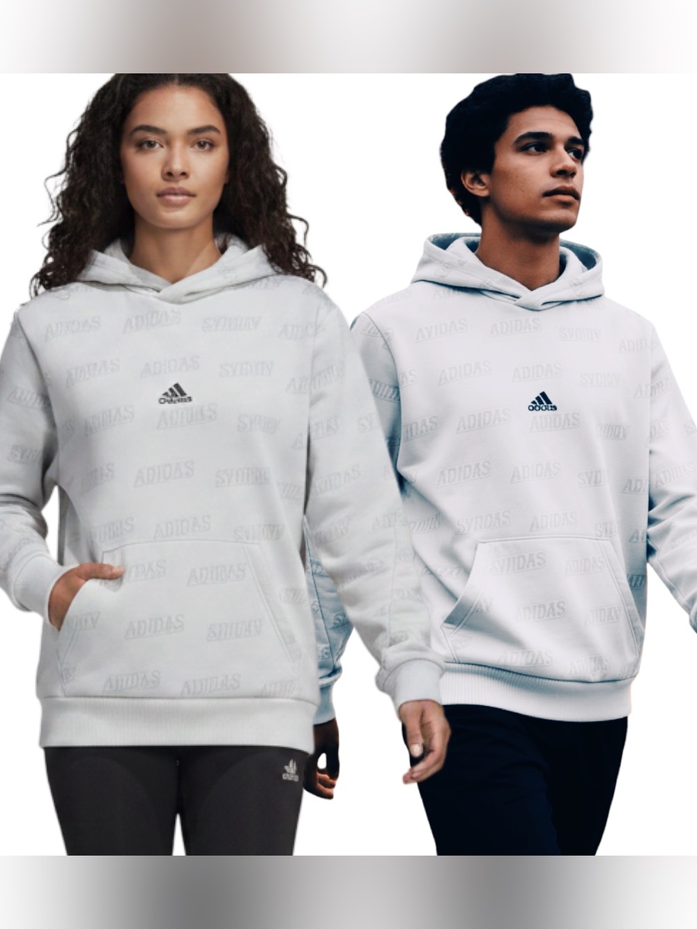 adidas Embossed All Over Graphic Love Hoodie KANGAROO Pocket Sz L NWT FIRM
